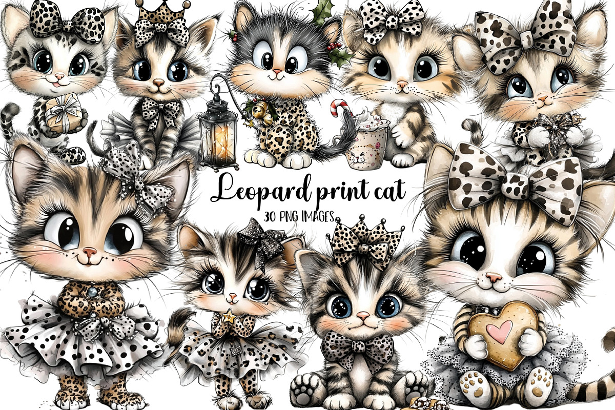 Leopard print cat clipart, an Illustration by DreamArtGraphic (Photo 1 of 5)