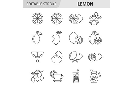 Lemon line icon set