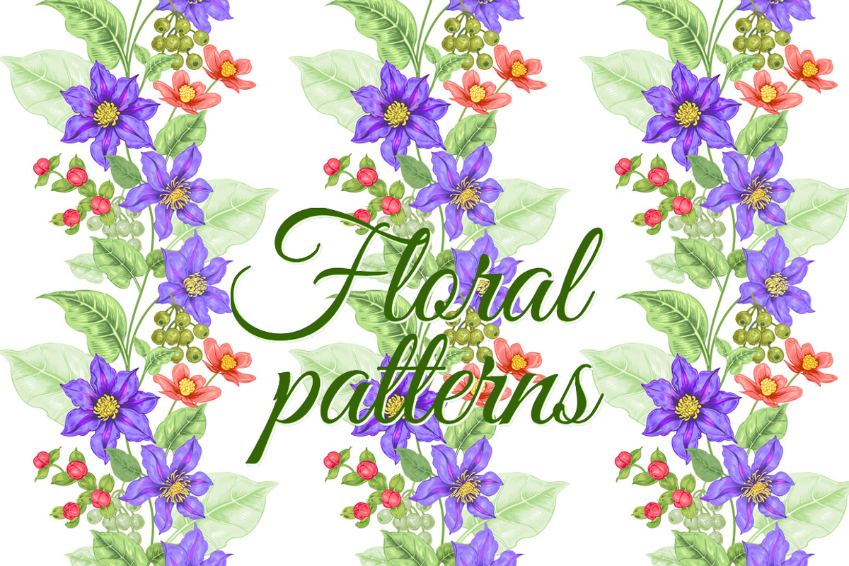 Floral patterns with clematis., a Pattern Graphic by MarinaVorontsova (Photo 3 of 8)