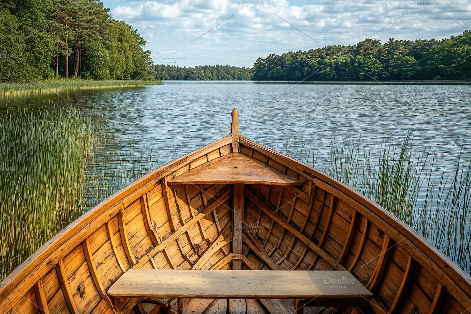 Wooden boat floating on the lake, a Nature Photo by AlyaAnd