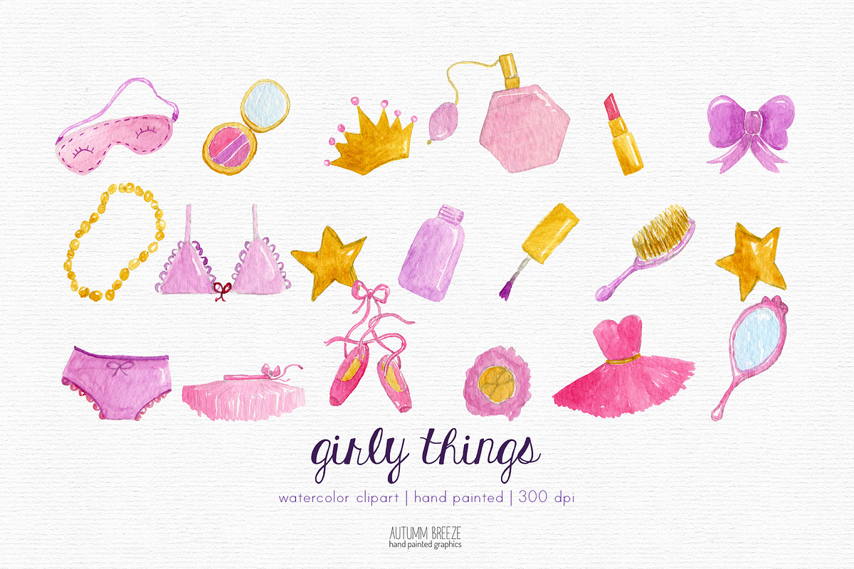 Watercolor girly things, a Decorative Illustration by Autumn Breeze (Photo 2 of 3)