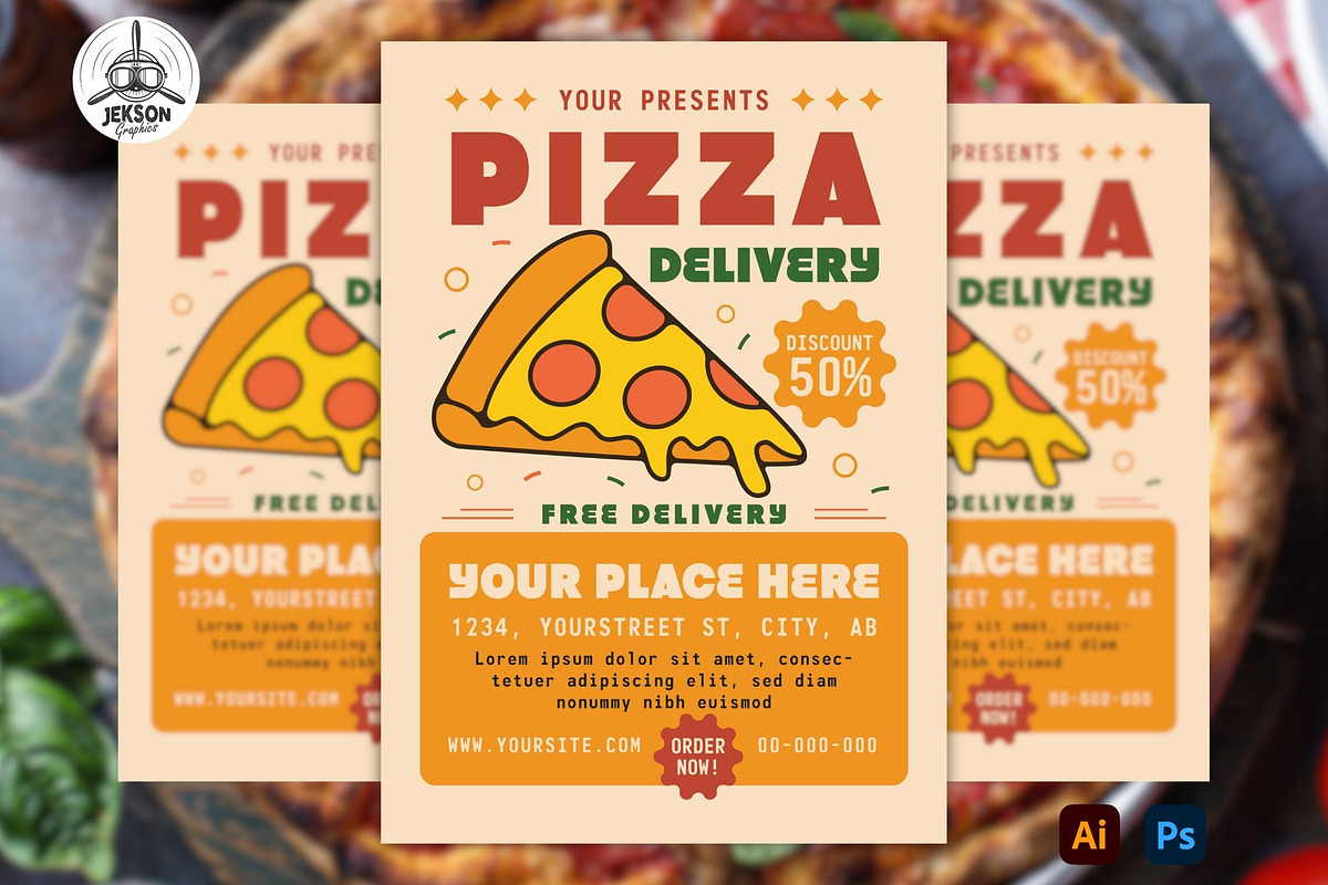 Pizza Delivery Flyer Template, a Flyer Template by JeksonGraphics (Photo 1 of 2)