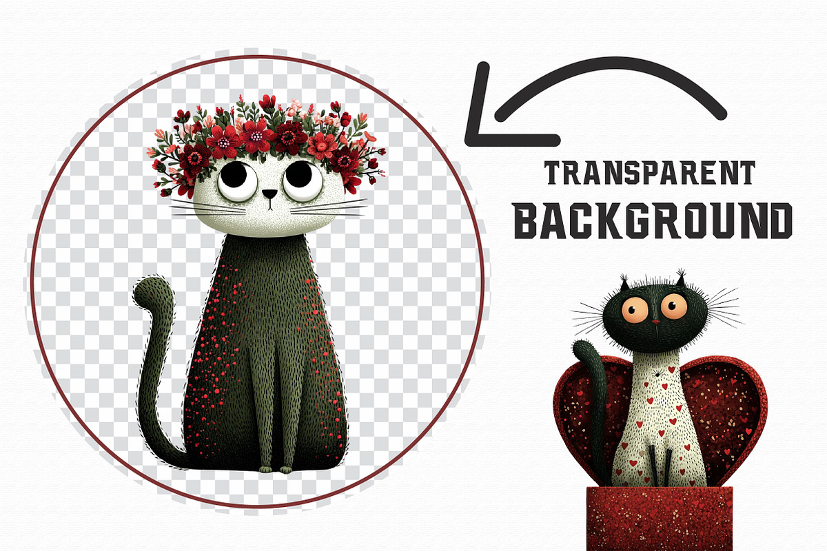 Quirky Valentine's Day Cat Clipart, an Illustration by Libby Wishes (Photo 3 of 7)