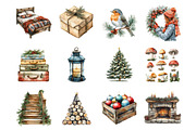 Watercolor Farmhouse Christmas PNG, an Illustration by SinaCreation (Thumbnail 2 of 7)