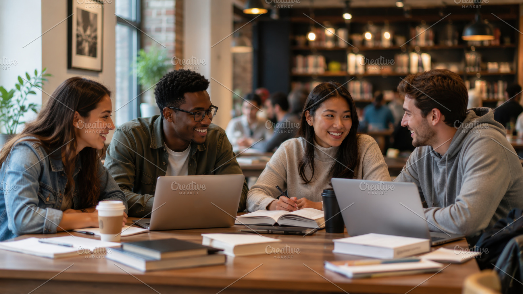 Group studies in a library setting, a Photo by Beautiful things