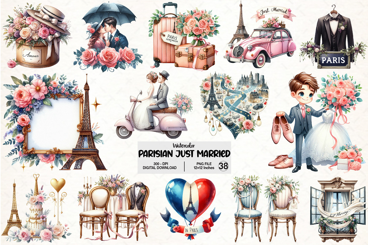 Parisian Just Married Clipart, an Illustration by Pixels.Craft (Photo 1 of 7)