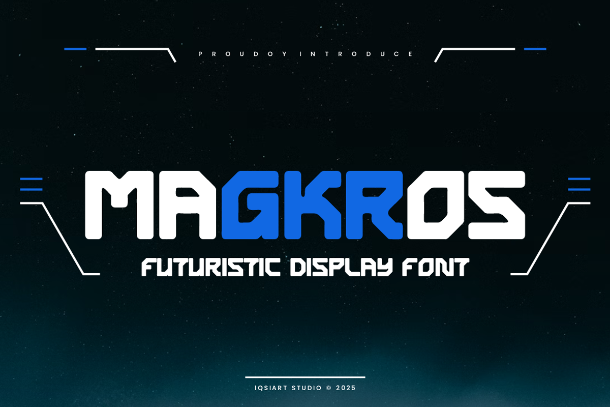 Magkros - Futuristic Font, a Sans Serif Font by Iqsiart Studio (Photo 1 of 7)