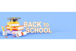 3d back to school banner with book, an Education Illustration by Marozhkastudio