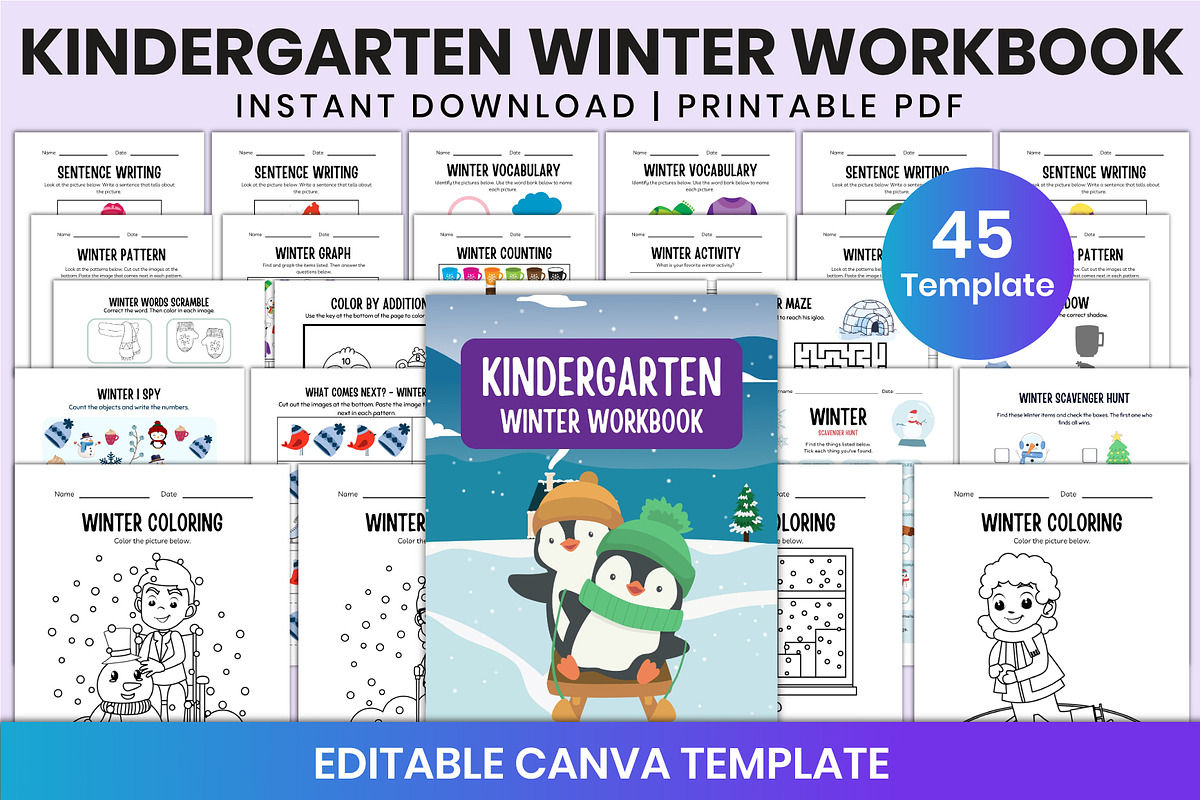 Kindergarten Winter Workbook Canva, a Stationery Template by Shumaya (Photo 1 of 6)