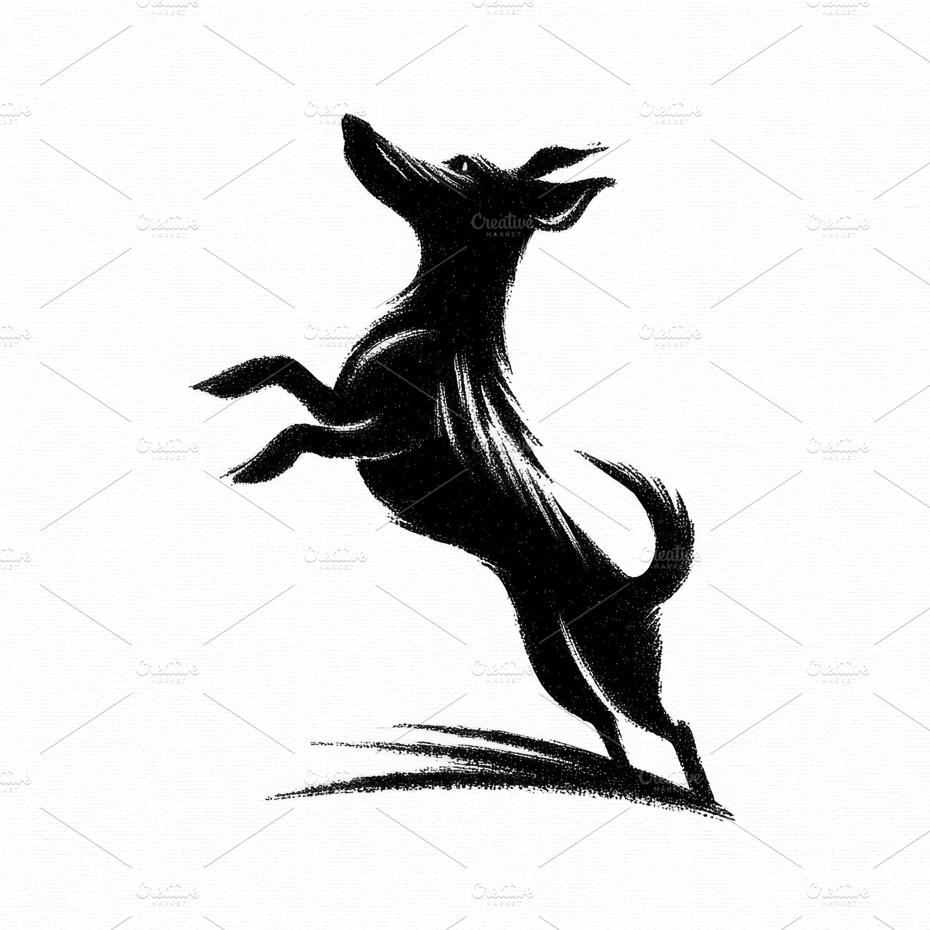 Energetic dog leaping playfully in bold black ink brush style on, an Animal Photo by José Manuel Gelpi