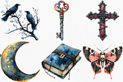 Watercolor Dark Gothic Core Clipart, an Illustration by Canvas Craft (Thumbnail 2 of 7)