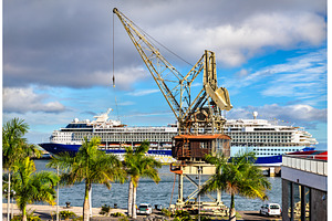 Historic port crane and modern, a Transportation Photo by Leonid Andronov