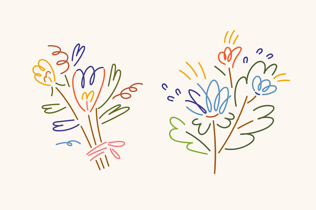 Modern abstract line art flowers set, a Decorative Illustration by Good ...