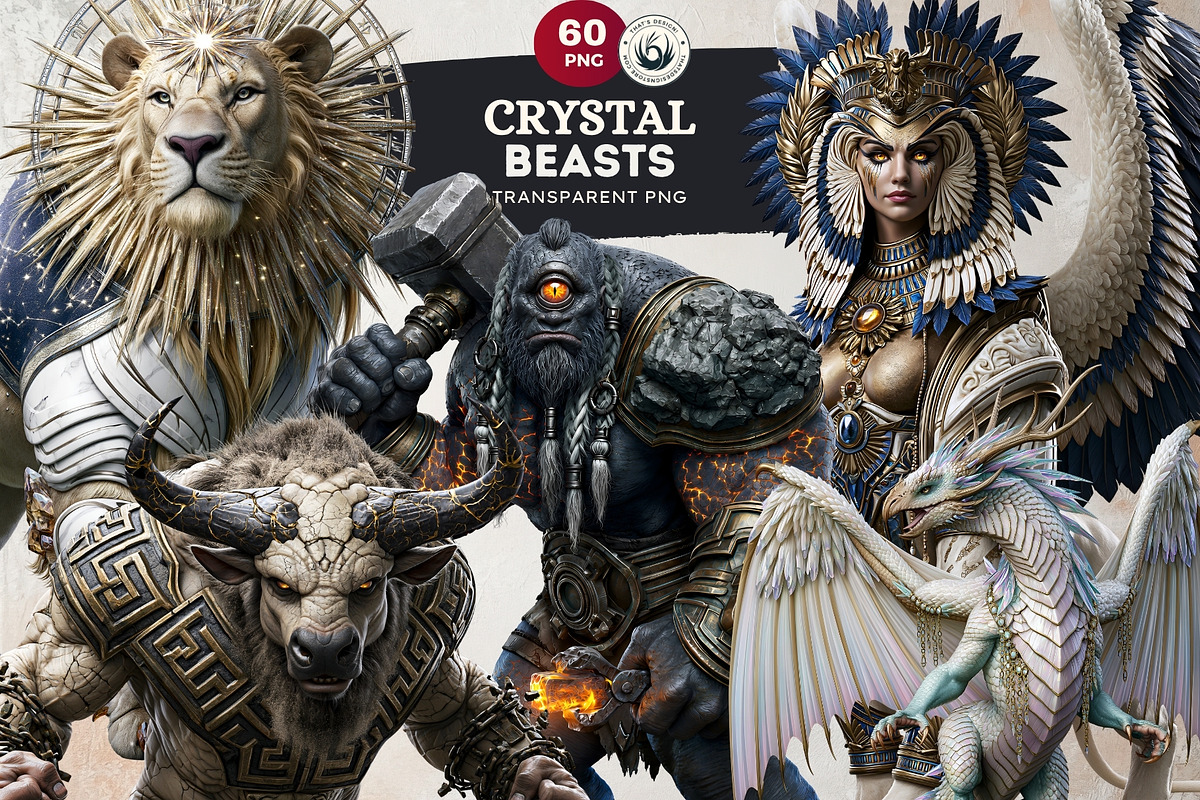 Crystal Beasts Fantasy Cliparts, a Decorative Illustration by ThatsDesignArt (Photo 1 of 14)