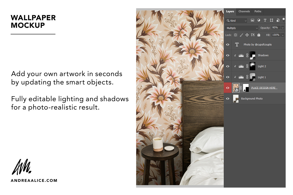 Wallpaper Mockup - Bedside 03, a Household Mockup by Andrea Muller (Photo 4 of 6)