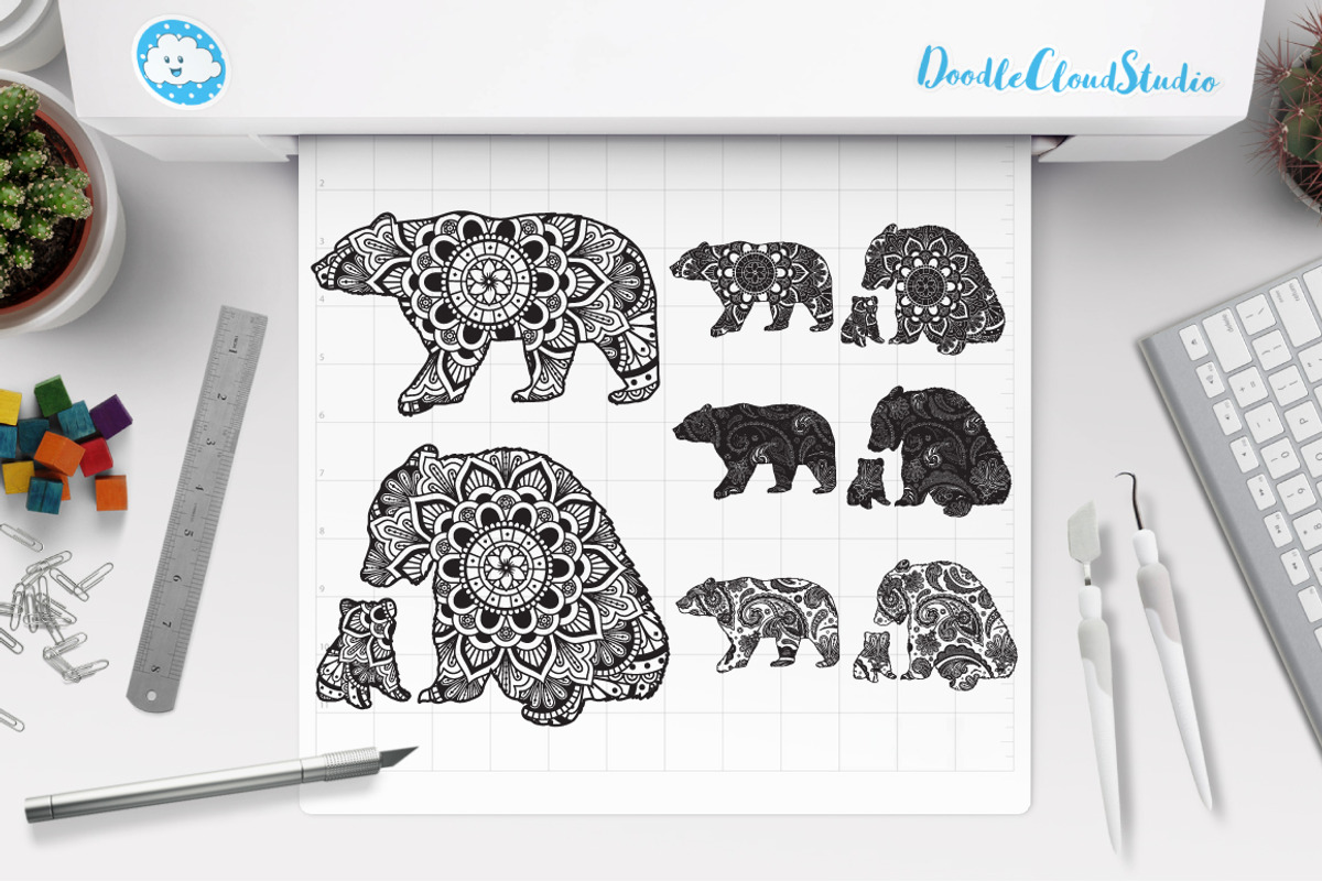 Bear Mandala SVG, Mama & Baby Bear., an Illustration by Doodle Cloud Studio (Photo 1 of 6)