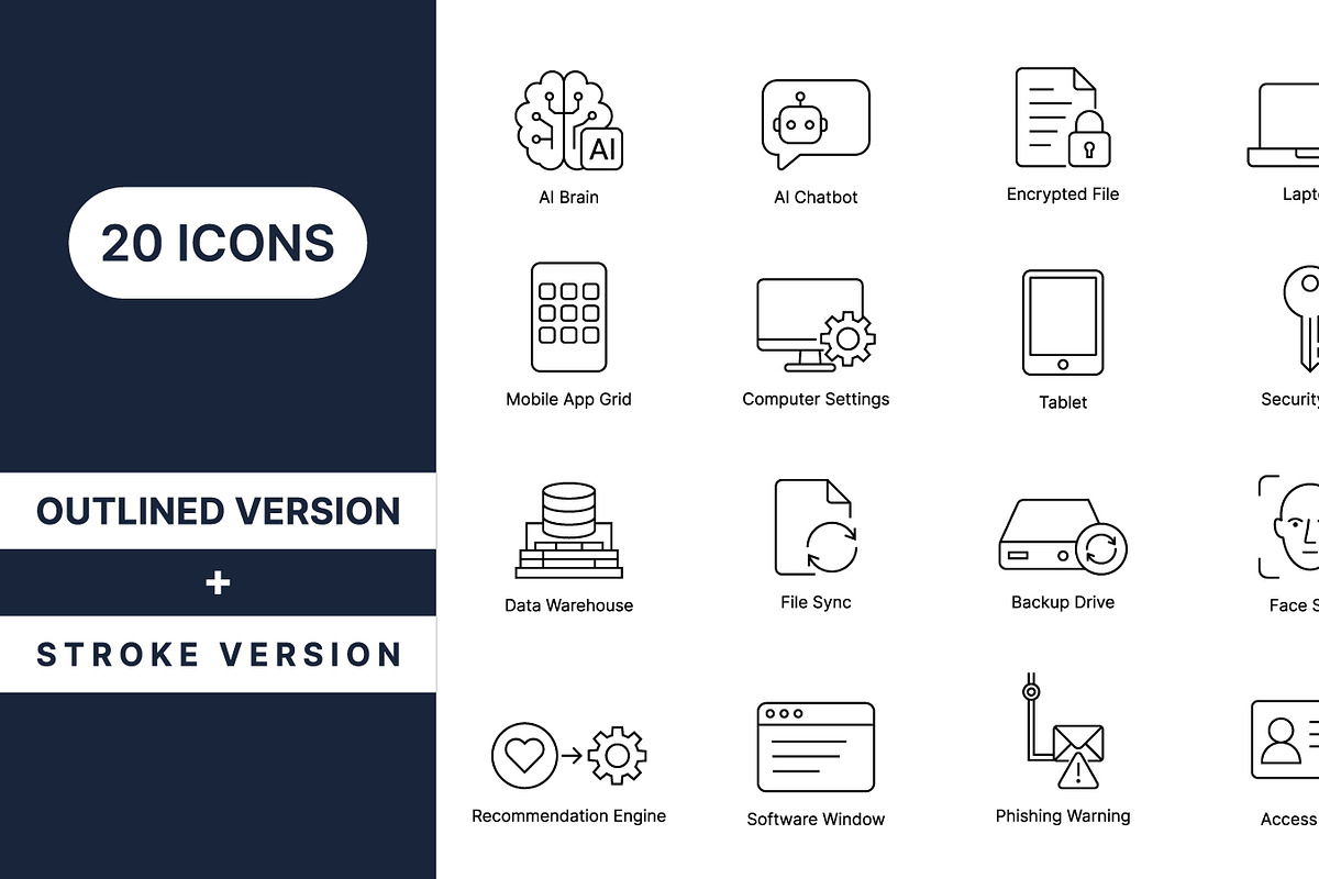 Technology and AI Line Icons Set, an Outline Icon by SJ DESIGN (Photo 2 of 2)