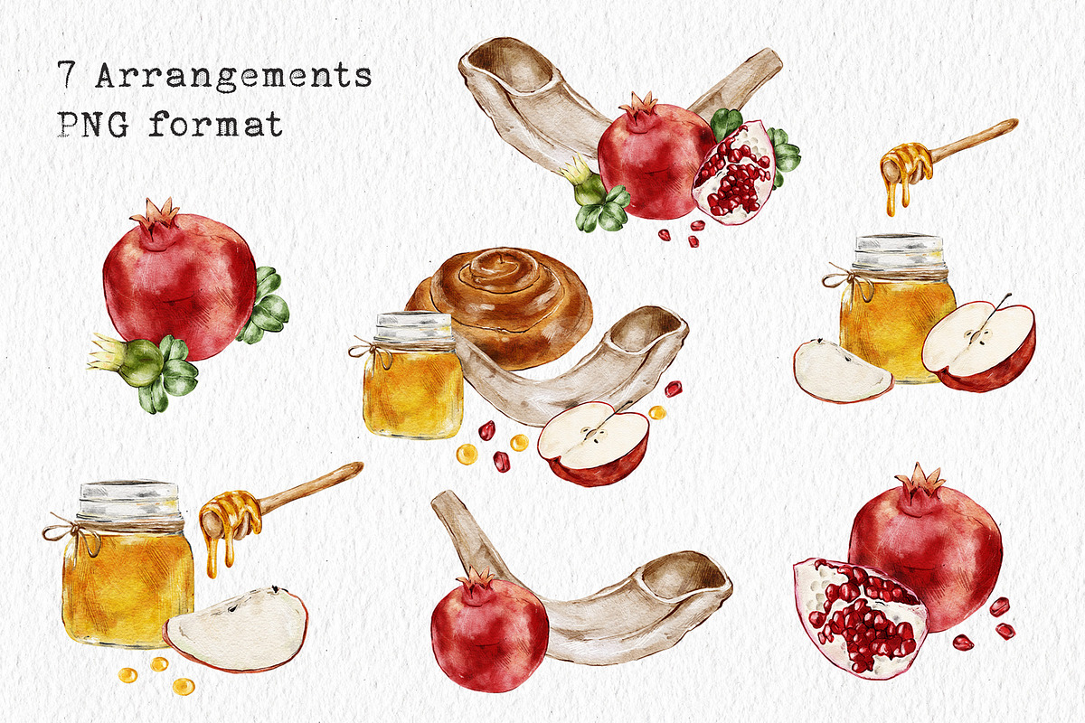 Rosh Hashanah watercolor clipart, a Food Illustration by lilisprints (Photo 3 of 3)