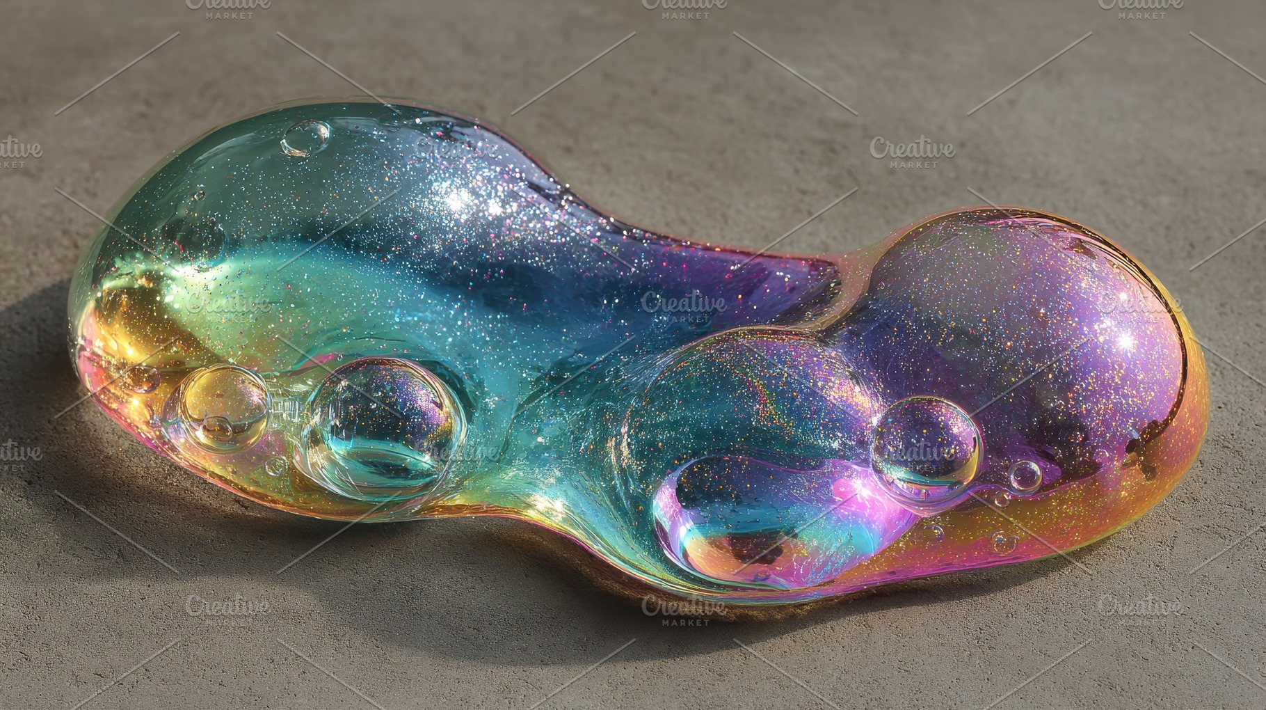 Iridescent glitter slime blob on gre, an Abstract Photo by Pixeness Studio