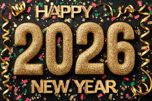 Happy New Year 2026 Gold Glitter Cel, an Abstract Photo by Pixeness Studio
