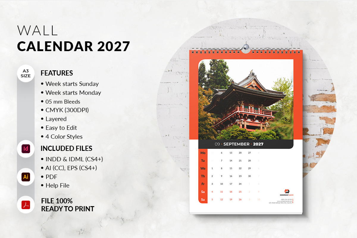 Minimalist 2027 Wall Calendar, a Stationery Template by MstArtwork (Photo 4 of 7)