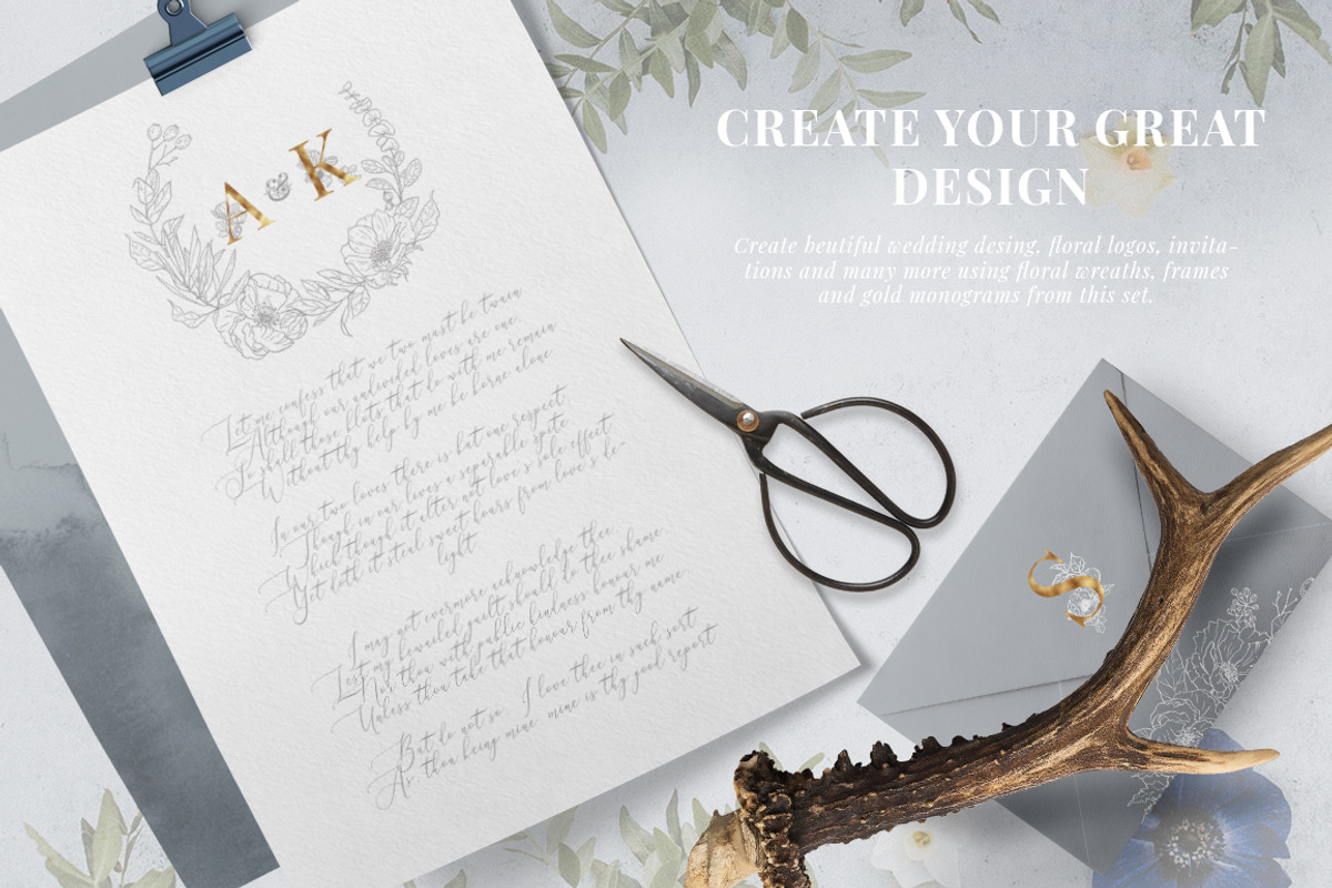 Gold floral alphabet/monograms, an Illustration by Pamyatka Shop (Photo 10 of 12)