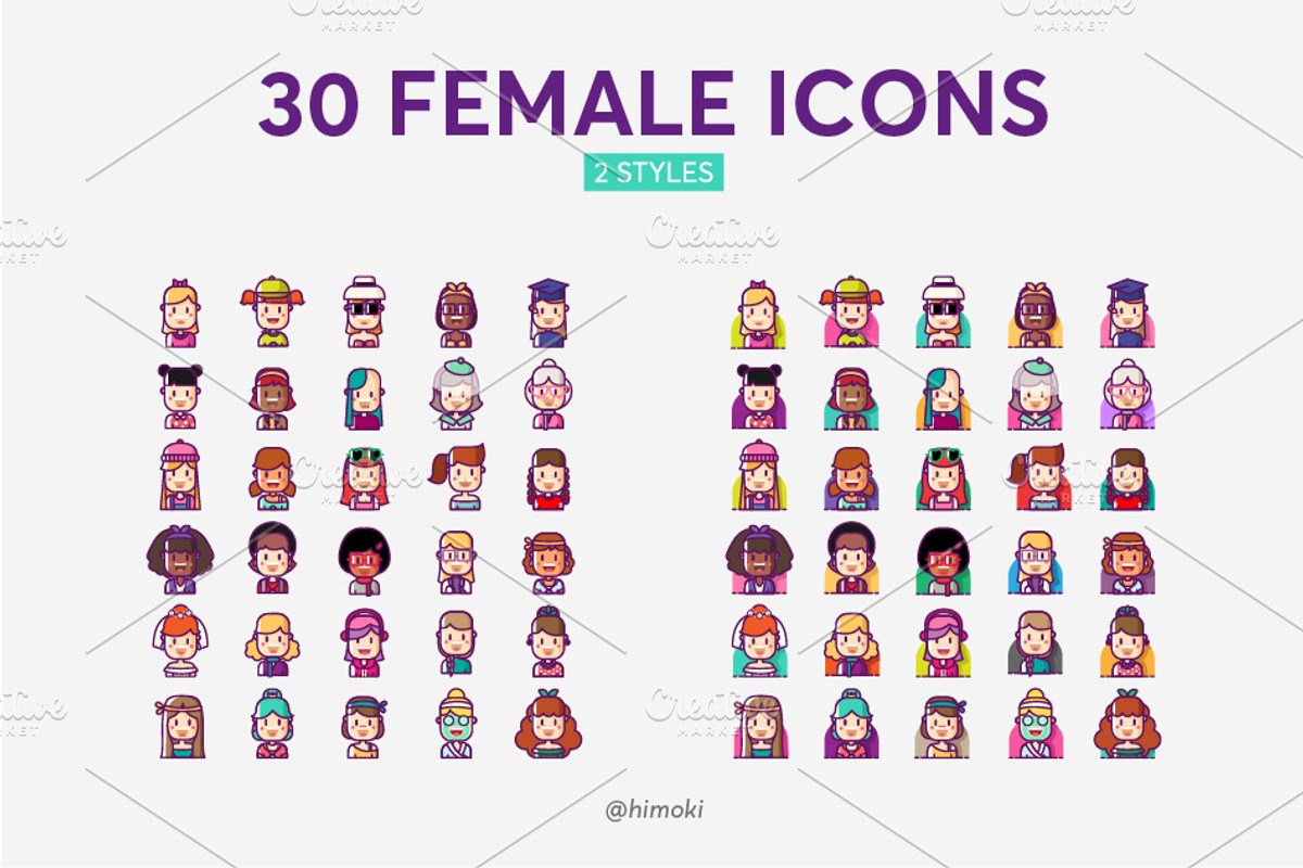 60 avatar icons-female and male, an Outline Icon by himoki (Photo 2 of 5)