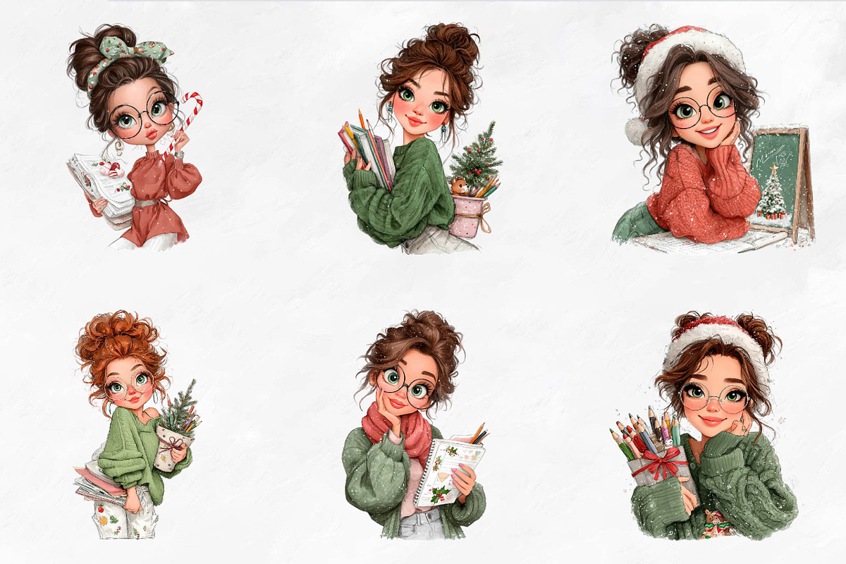 Christmas Teacher Characters, a Seasonal Illustration by CreationArt (Photo 8 of 9)