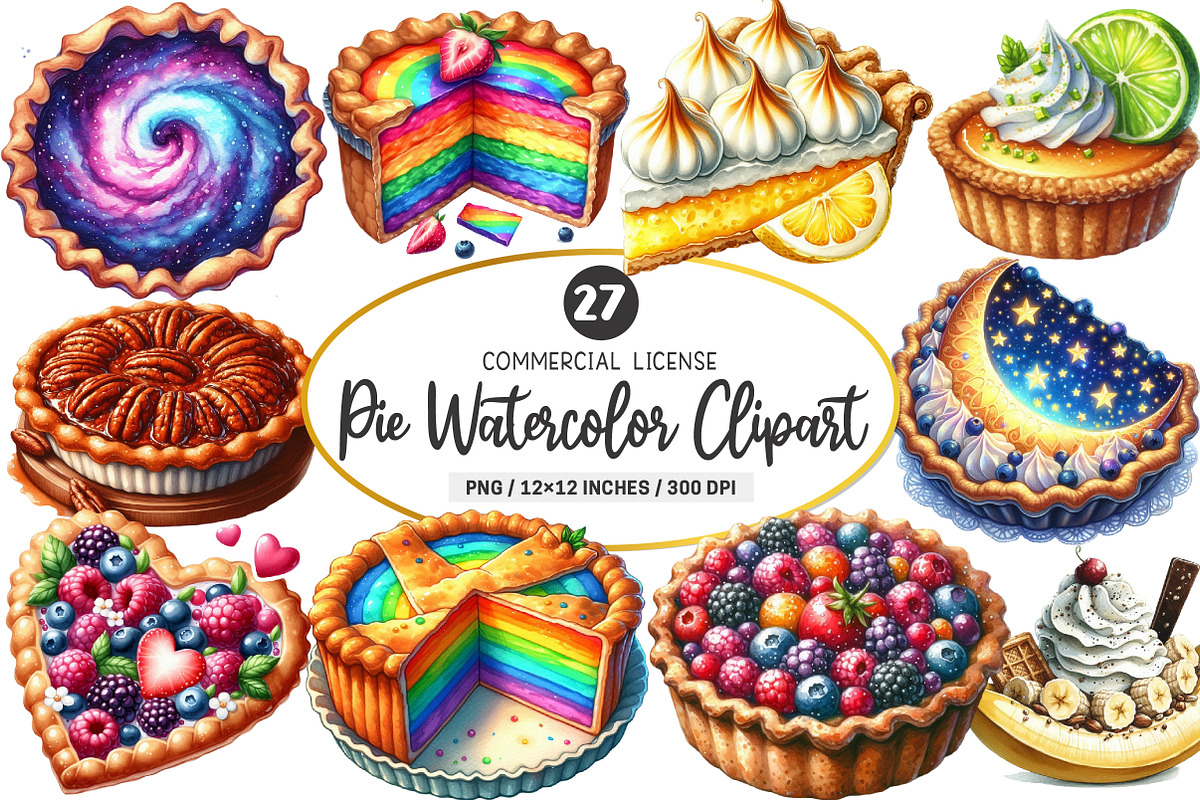 Pie Watercolor Clipart PNG, an Illustration by SinaCreation (Photo 1 of 5)