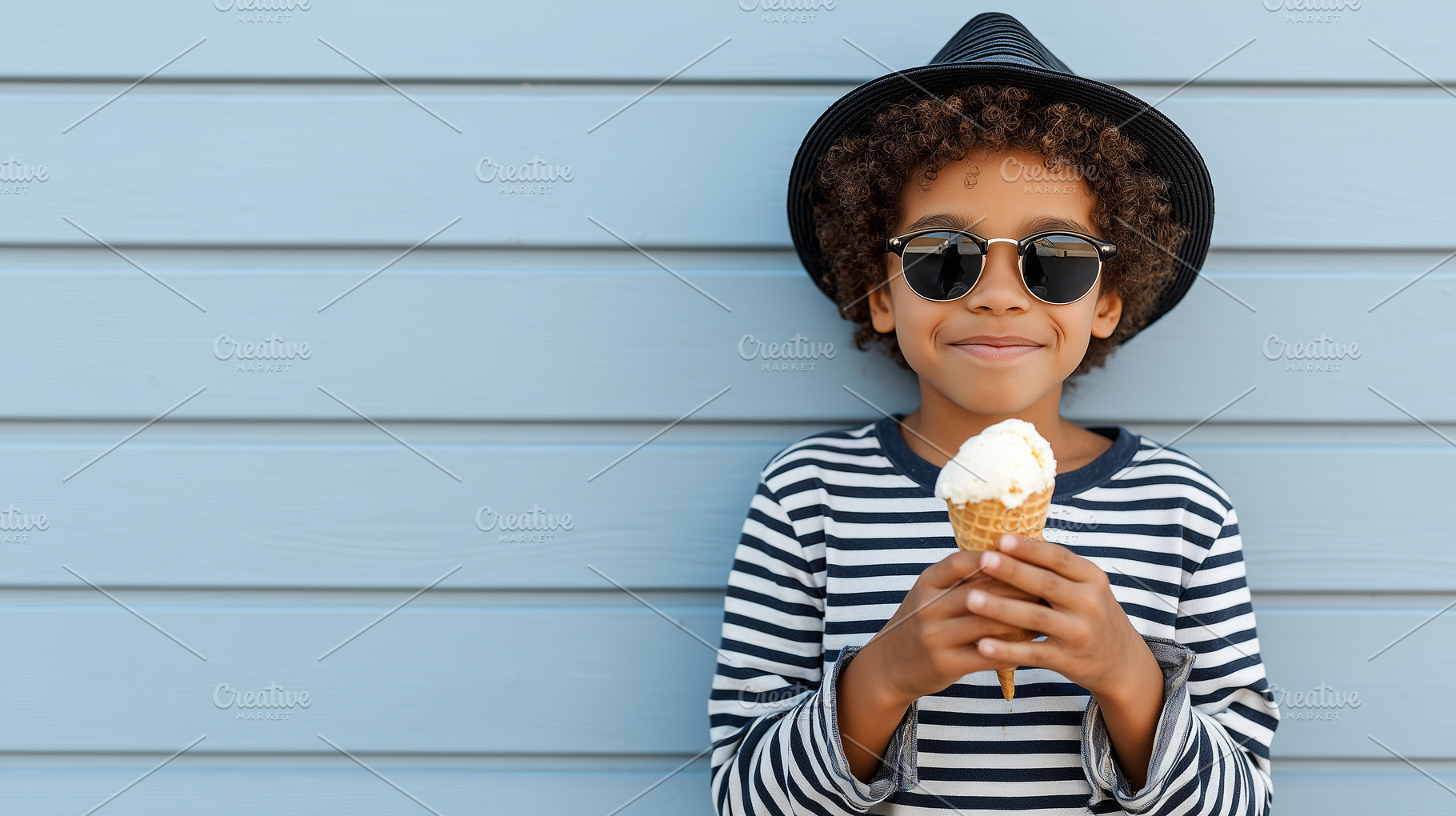 Smiling cool boy in sunglasses and, a Food & Drink Photo by MistyDay