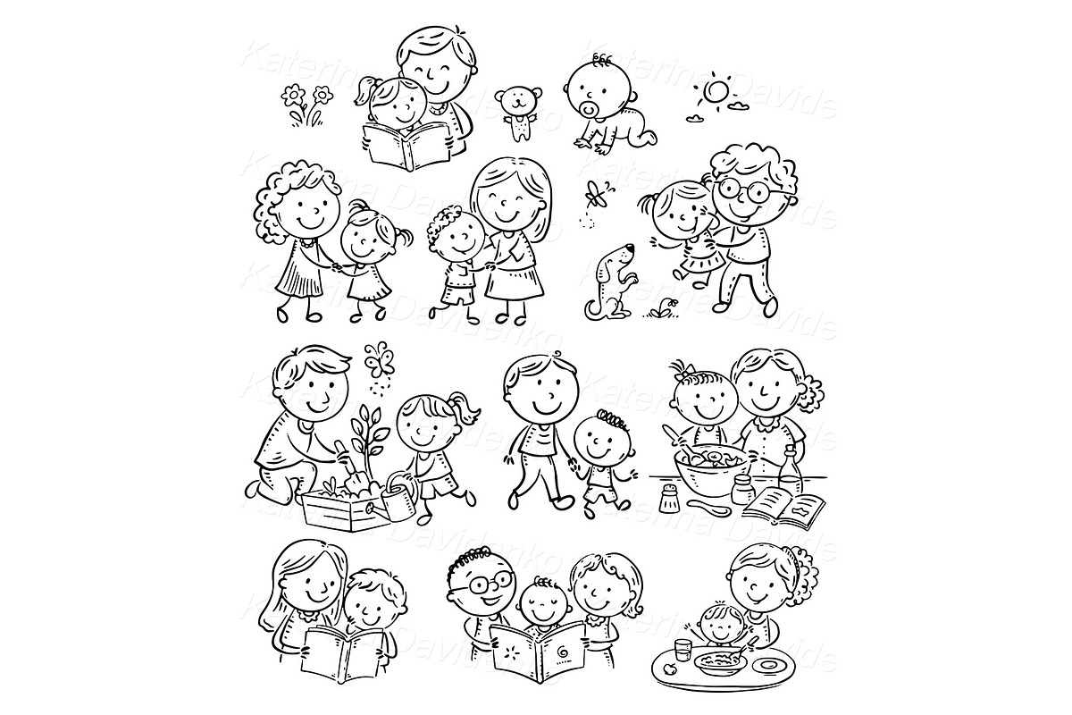 Cartoon family activities clipart, a Person Illustration by Bubert Art, image size:1200x800