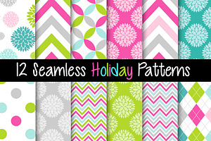 12 Seamless Holiday Patterns - Pink