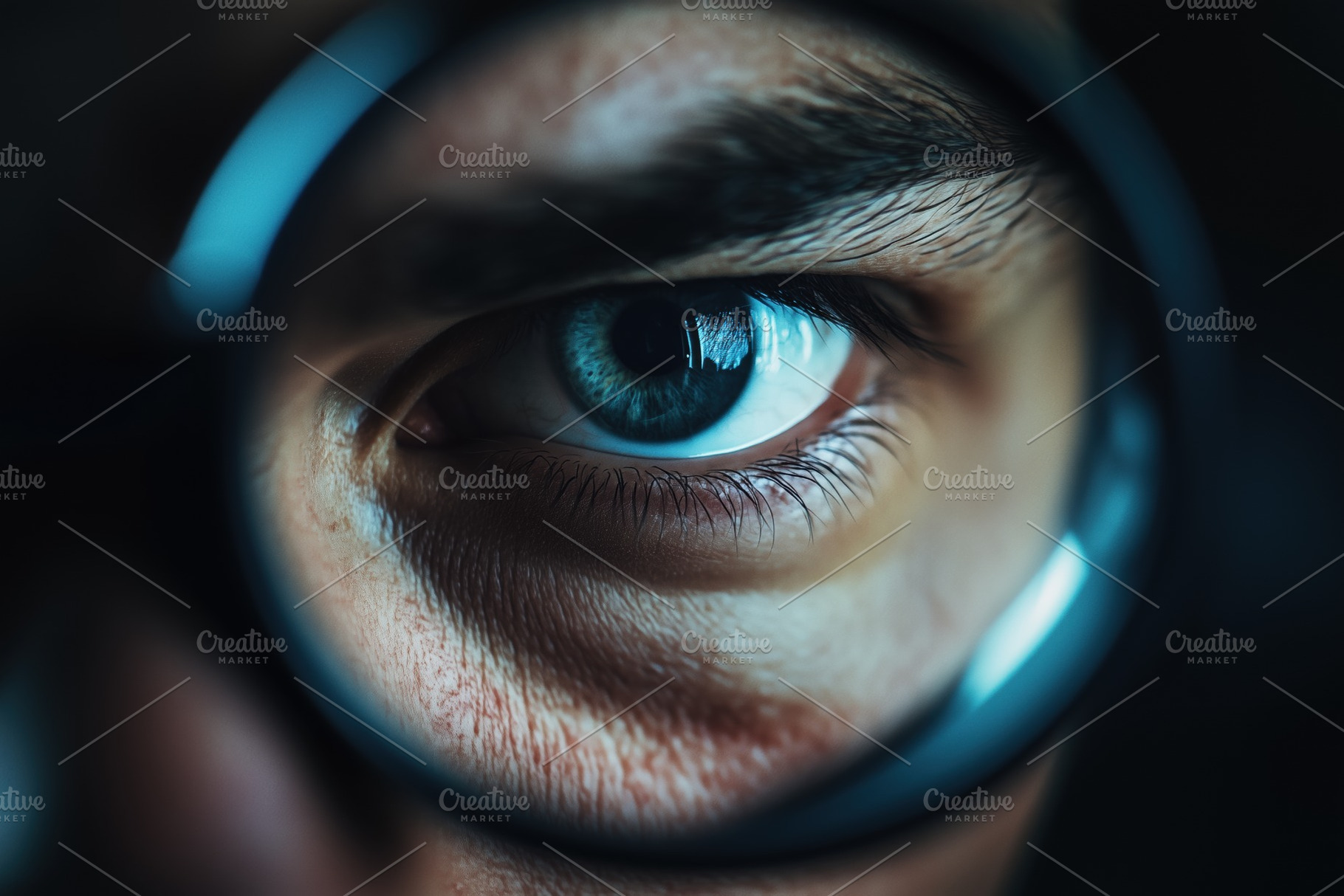 A close-up of a human profiler eye viewed through a magnifying glass, highlight, a Person Photo by Textures & Backgrounds