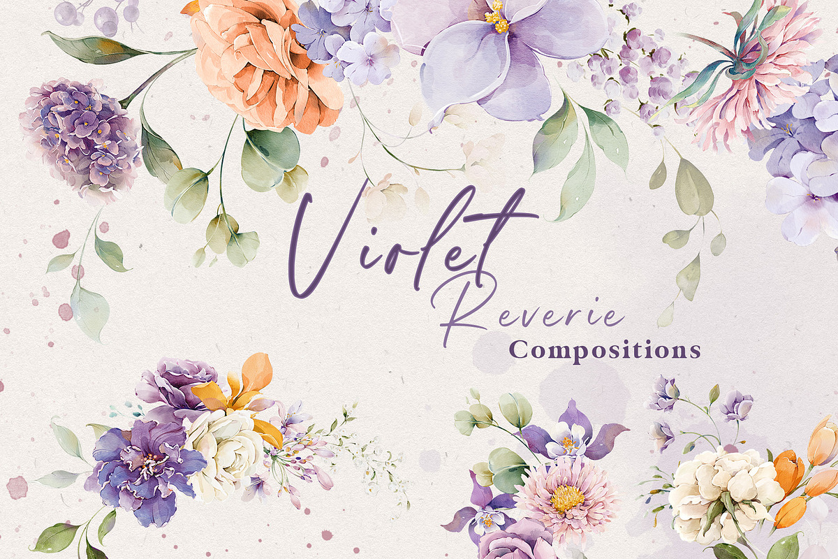 Watercolor Violet Floral Collection, a Decorative Illustration by Damian Roh (Photo 6 of 14)