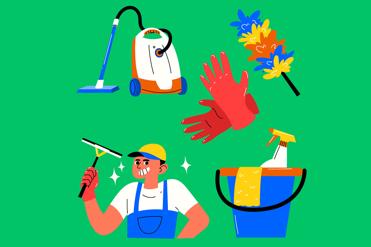 Cleaning Service Asset Illustration, a Work Illustration by graphicook