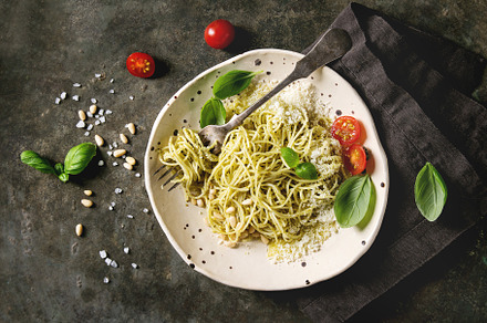 Pasta with pesto sauce featuring pasta, pesto, and spaghetti, a Food & Drink Photo by Natasha Breen
