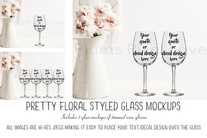 3 Pretty Floral Wine Glass Mockups