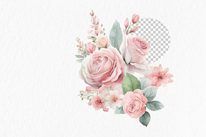 Peach And Pink Roses Watercolor Clip