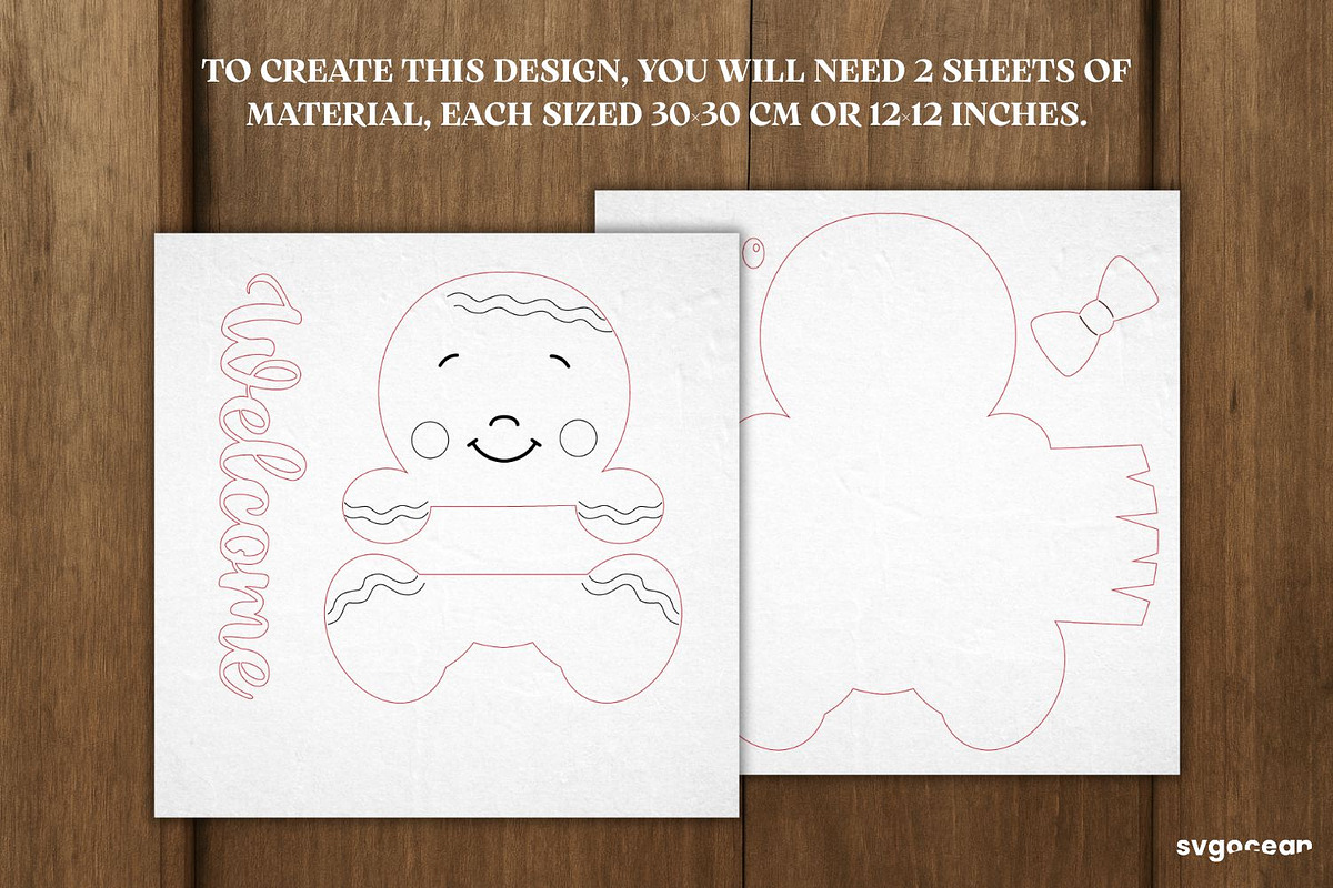 Gingerbread Man Door Sign Laser Cut, a Decorative Illustration by svgocean