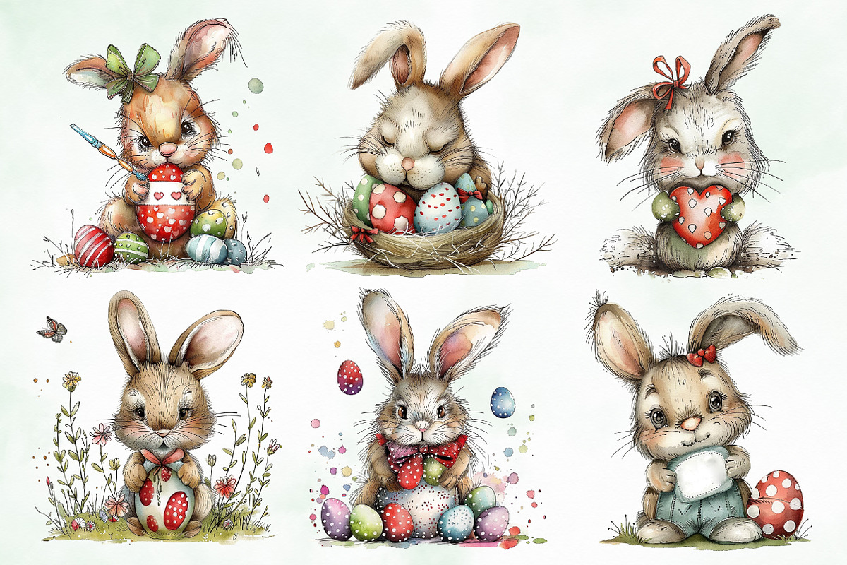 Watercolor Easter Cute Rabbit Bundle, an Illustration by Creative Art (Photo 8 of 8)