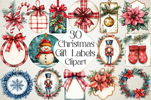 Watercolor Christmas Gift Labels Cli, an Illustration by DreamPrint404