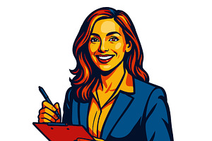 female marketer with clipboard in, a Person Illustration by AlexArt