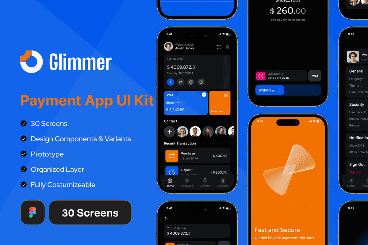 Glimmer - Payment App UI Kit, an UI Kit Template by restiyathena (Photo 1 of 6)