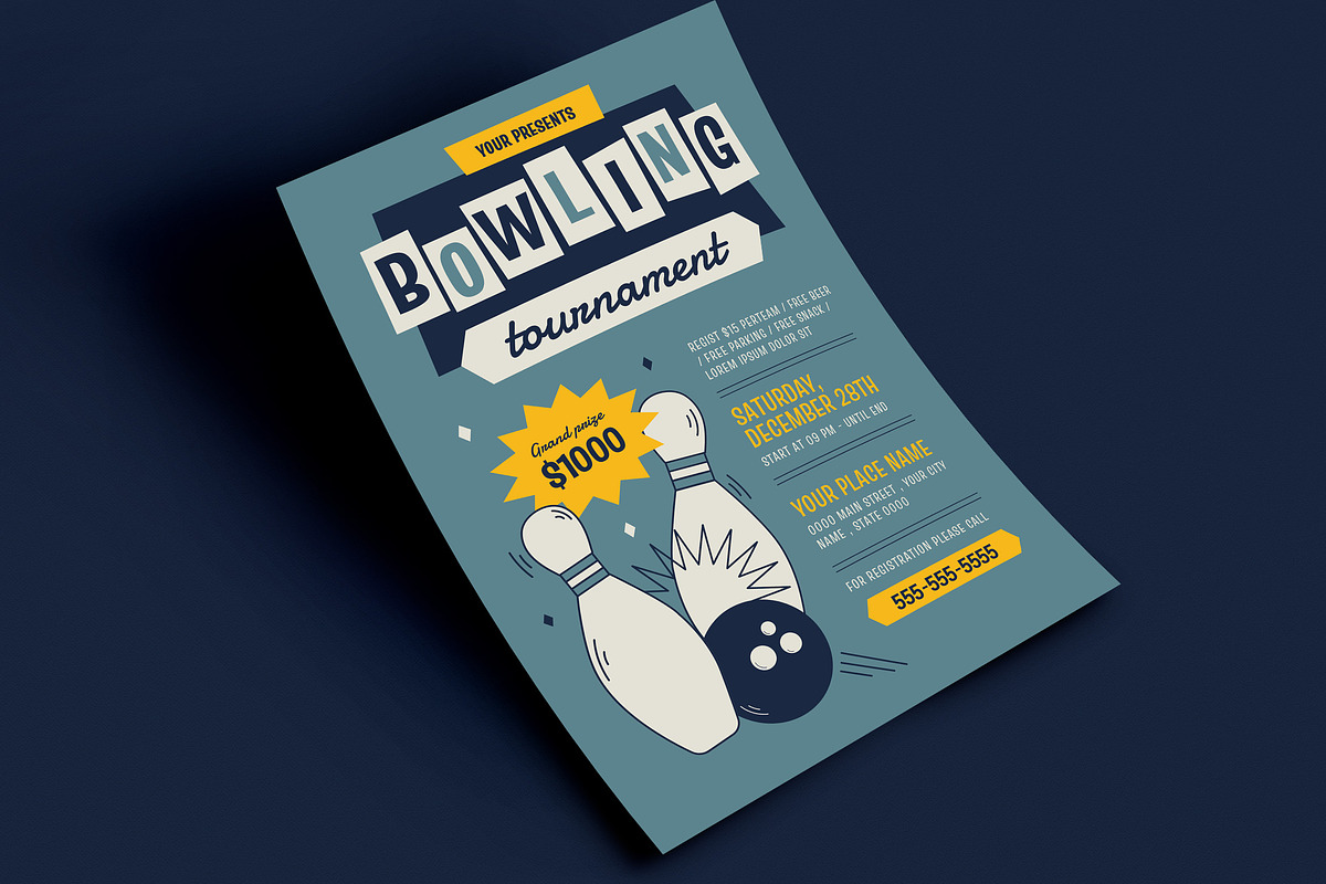 Retro Bowling Tournament Flyer, a Flyer Template by VectorVactory (Photo 3 of 3)