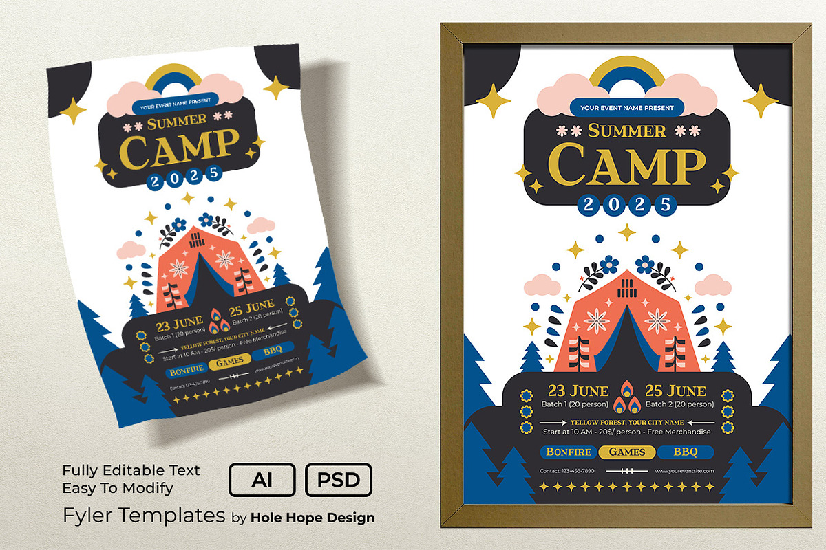 Folk Art Summer Camp Flyer Template, a Flyer Template by Hole Hope Design (Photo 1 of 5)