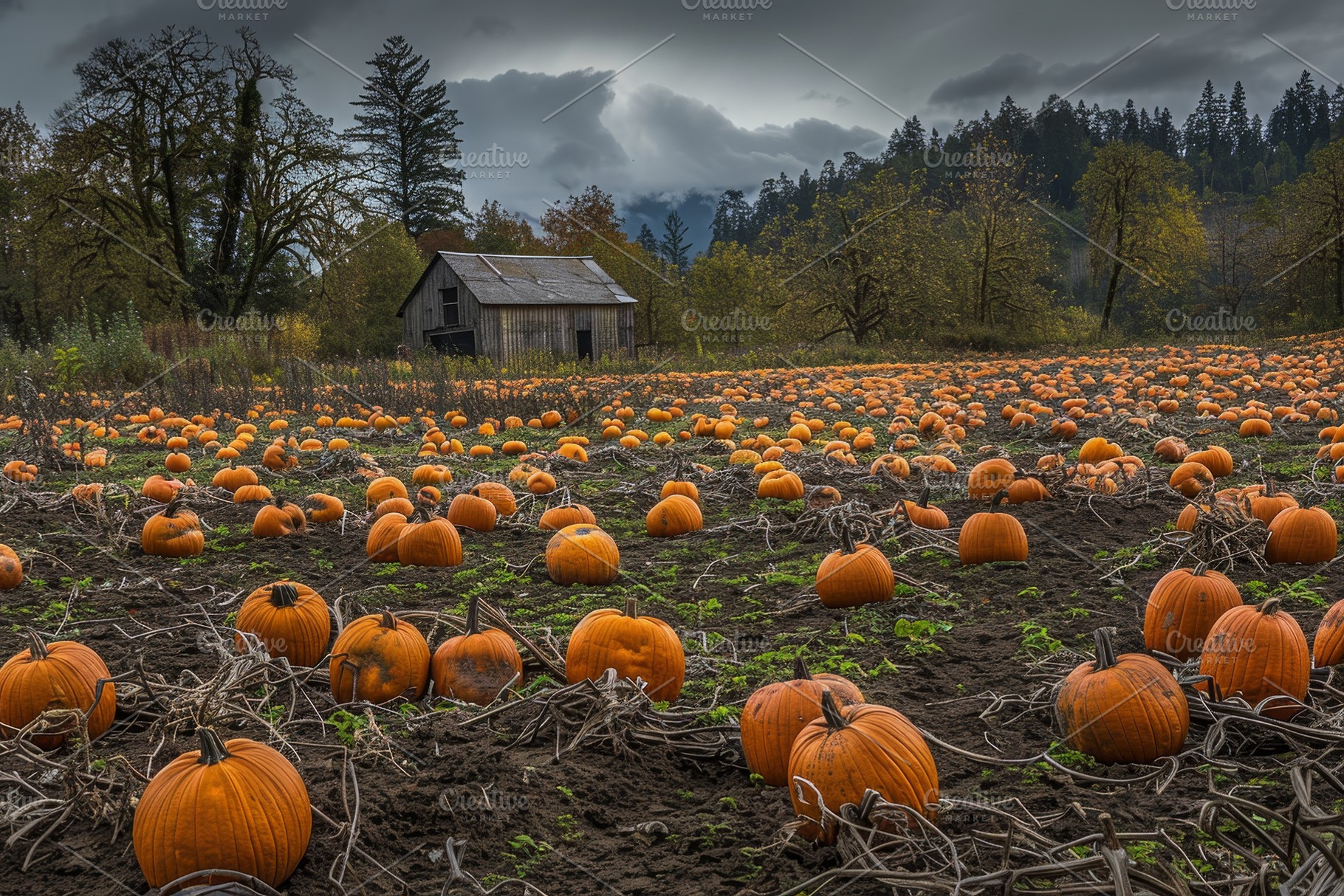 Rows of bright orange pumpkins fill, a Photo by Tanuart