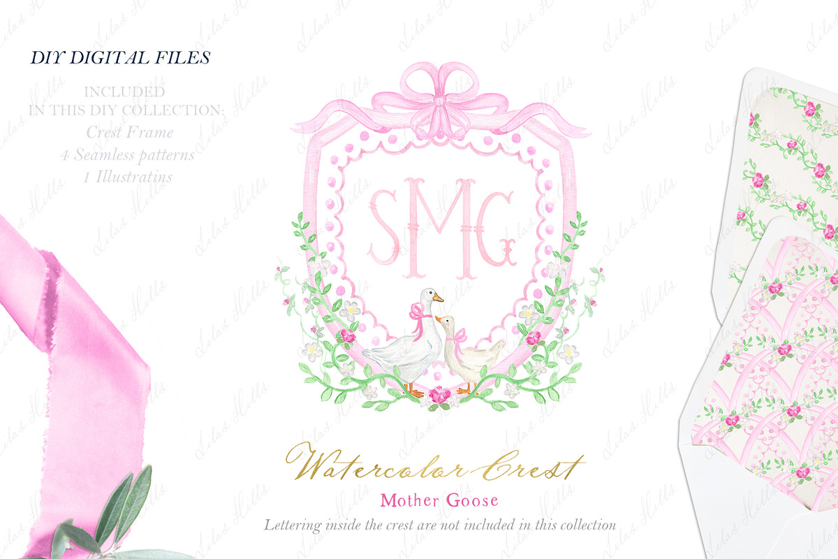 Mother Goose Pink Watercolor Crest, a Graphic by LABFcreations (Photo 1 of 5)