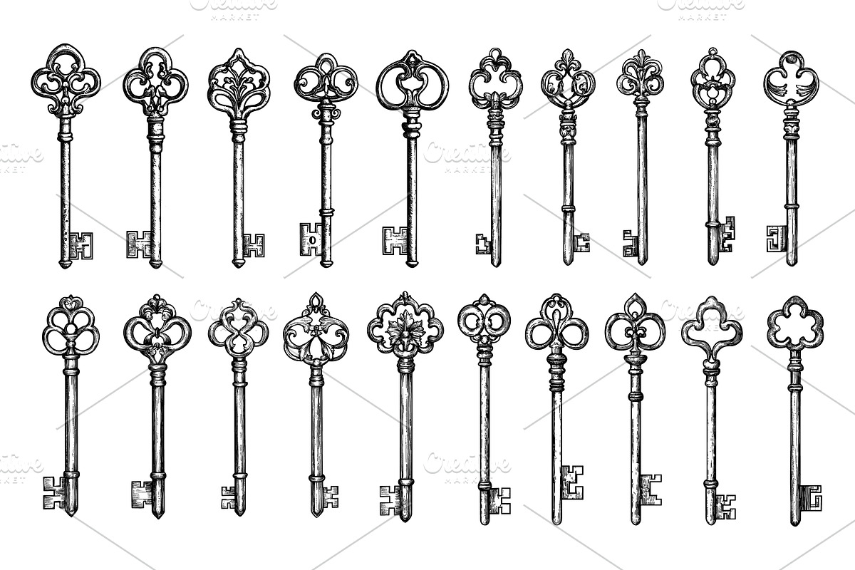 Door locks keys engraving vector set, an Object Illustration by Valerie Bodnar