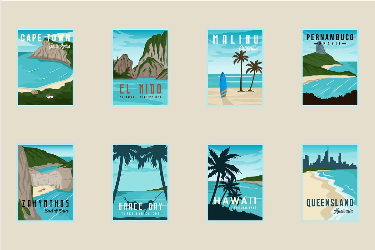 set various island or beach posters, a Poster Template by zyxroun shop