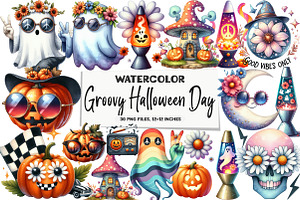 Groovy Halloween Day Clipart, an Illustration by DreamArtGraphic